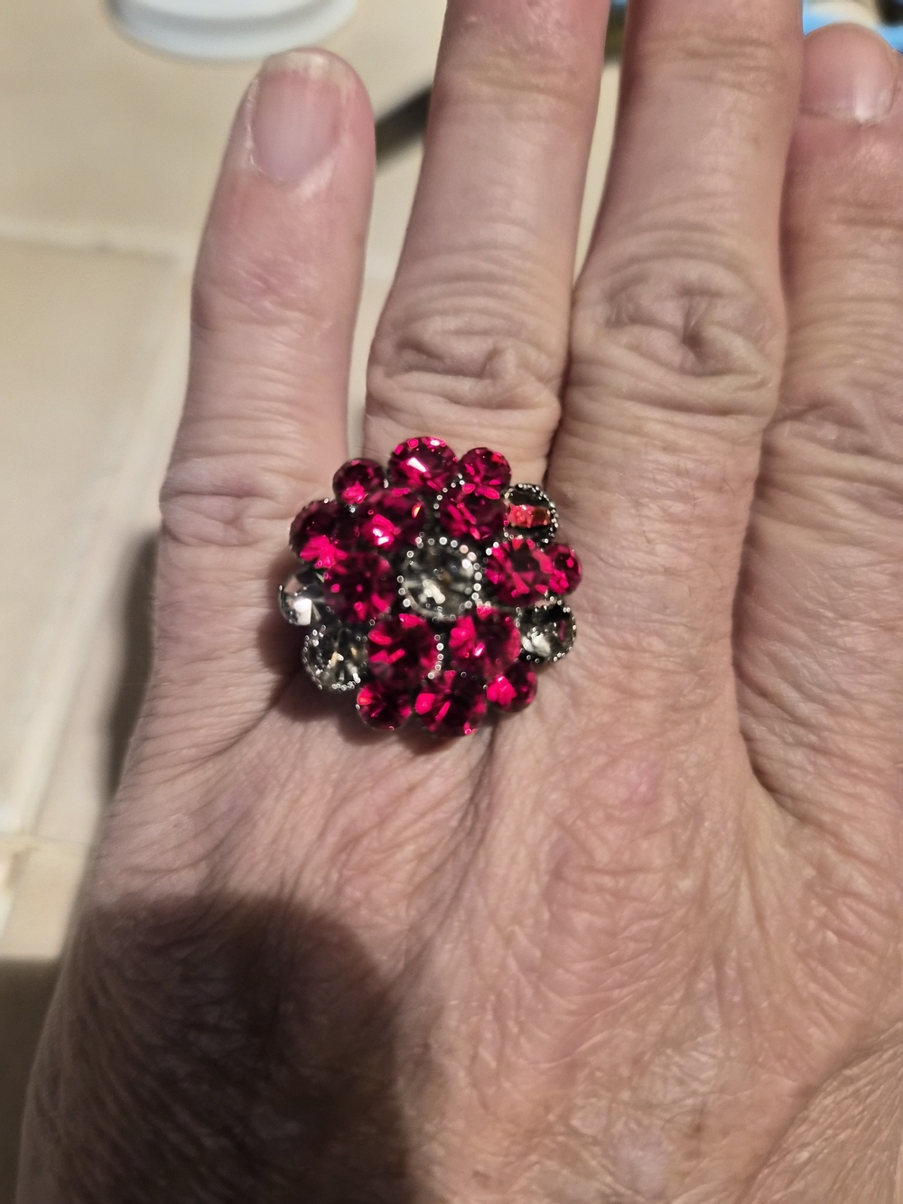 Bold Crystal Flower Cocktail Ring - Unbranded